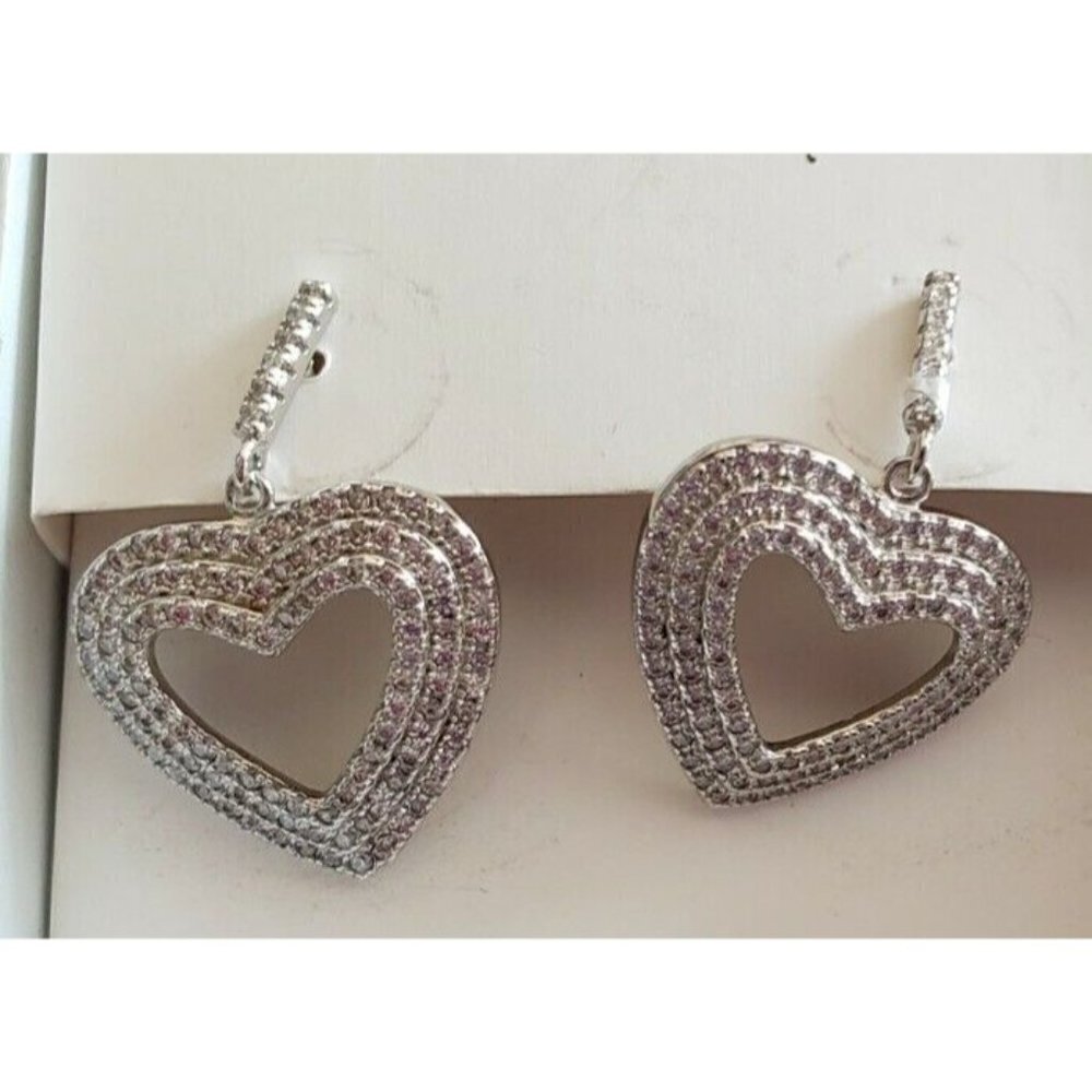 NEW SIMPLY SILVER HEART CUBIC ZIRCONIA STERLING SILVER EARRINGS